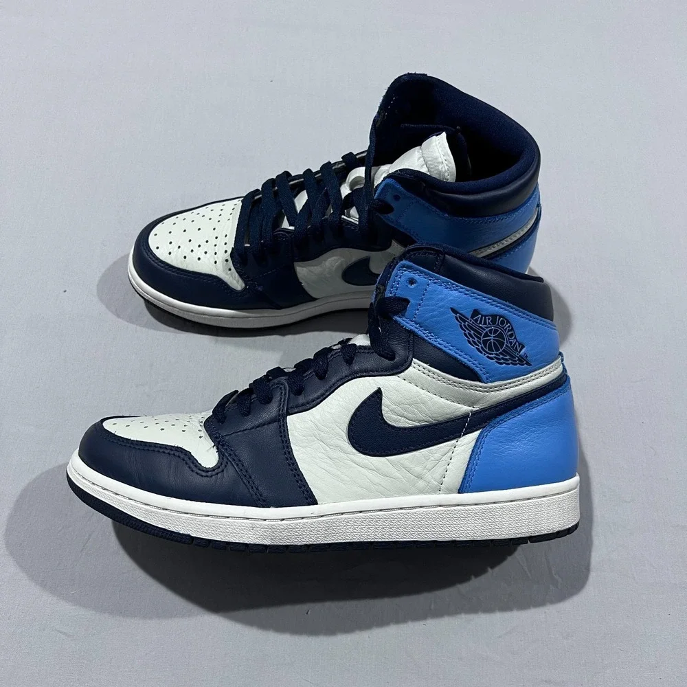 Nike Air Jordan Mens 1 Retro High OG Obsidian Leather Sneakers High Top Size 9M